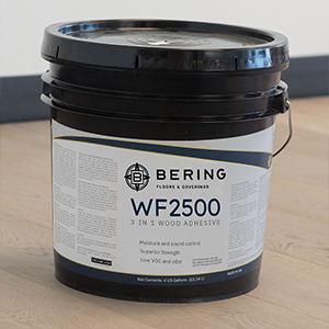 BERING™ WF2500 3-in-1 Wood Flooring Adhesive is a unique one-component wood floor polyurethane adhesive. It is specifically formulated to be used as an adhesive or as a sound dampening moisture vapor membrane to reduce the transmission of water vapor from the subfloor for the applications where moisture could impact the performance of the wood flooring.